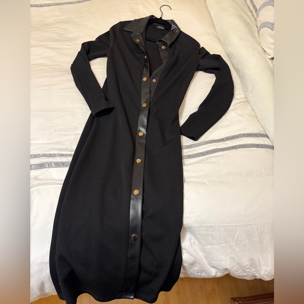 CIDER Black Button-Up Dress